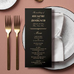 Art Deco Simple Elegant Black Gold Wedding Menu<br><div class="desc">Elevate your wedding dining experience with our Black Art Deco Frame 4" x 9" One-Side Flat Menu, a refined addition to our sophisticated collection. Featuring a classic black Art Deco frame, this meticulously designed menu complements the overall elegance of your celebration. Fully customisable to accommodate your culinary selections and event...</div>