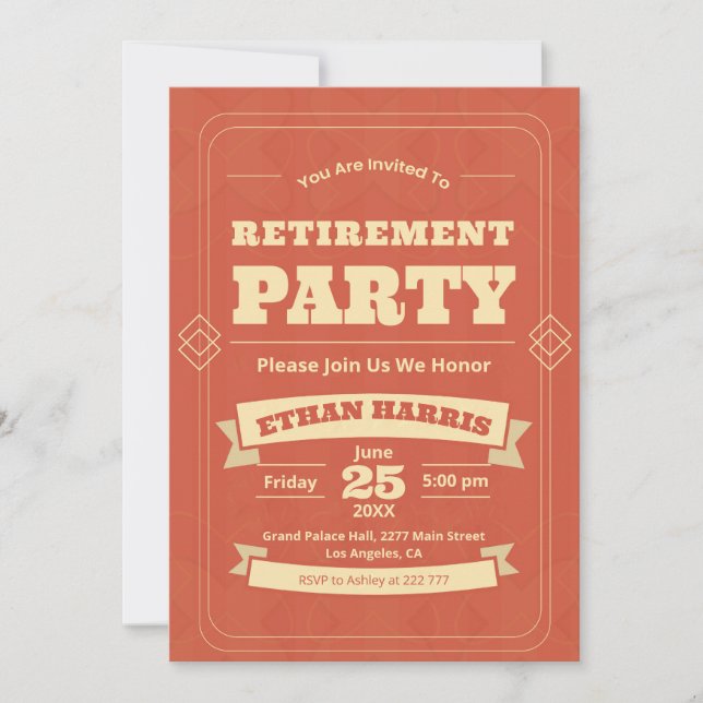 Art Deco Simple Retirement  Invitation (Front)