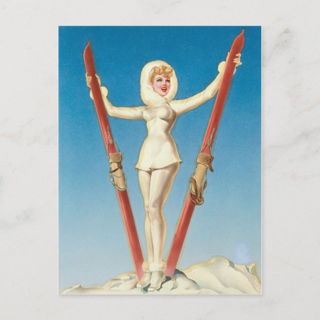 Art Deco Ski Blonde Pin Up Postcard (Front)