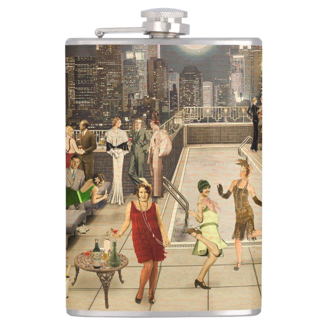 Art Déco Skyline Hip Flask (Front)