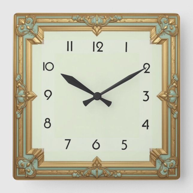 Art Deco Soft Mint Square Wall Clock (Front)