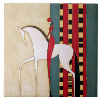 Art Deco Spiral Horse and Rider Geometric Tile