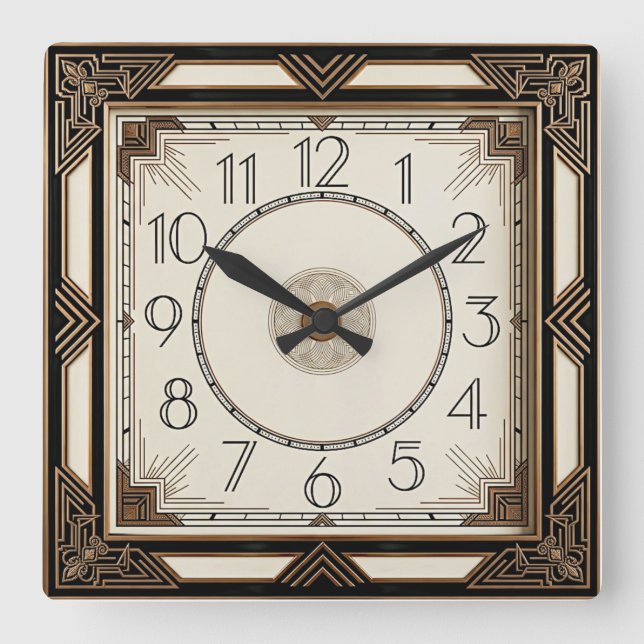 Art Deco Square Wall Clock (Front)
