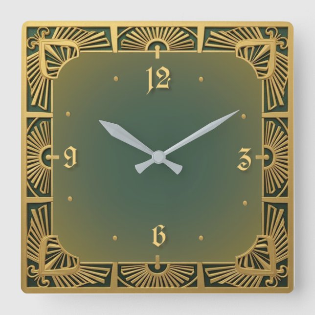 Art Deco Square Wall Clock (Front)