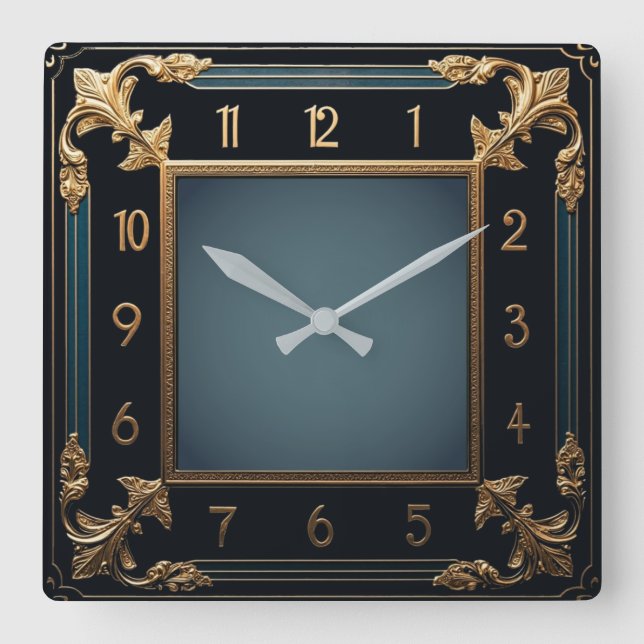 Art Deco Square Wall Clock (Front)