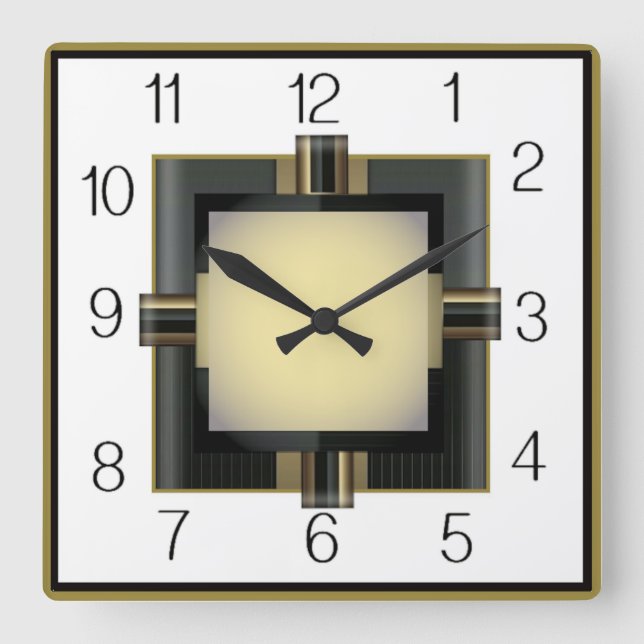 Art Deco Square Wall Clock (Front)