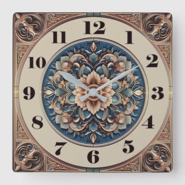 Art Deco Square Wall Clock (Front)