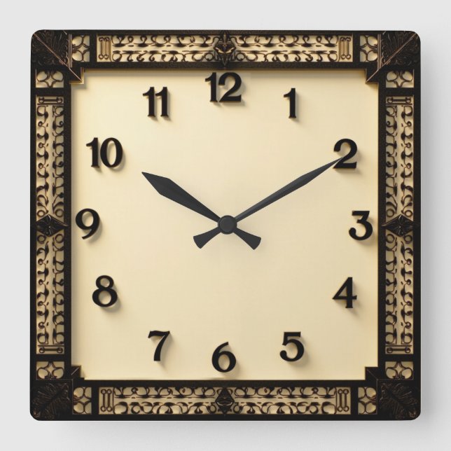 Art Deco Square Wall Clock (Front)