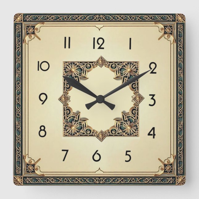 Art Deco Square Wall Clock (Front)