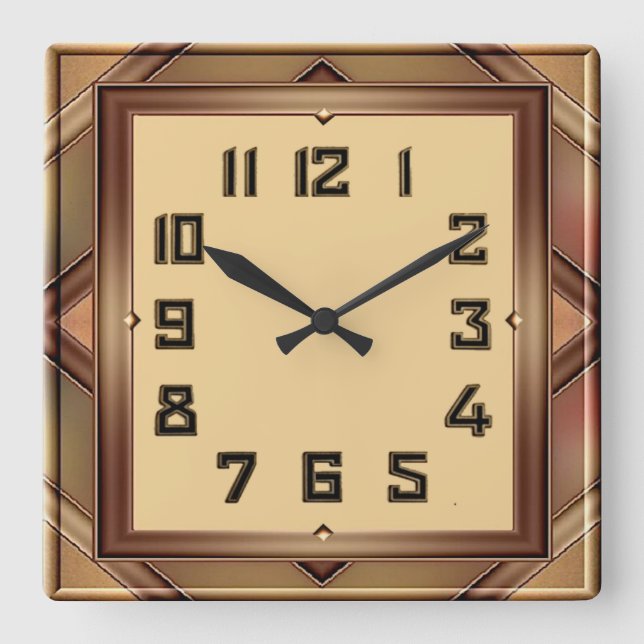 Art Deco Square Wall Clock (Front)