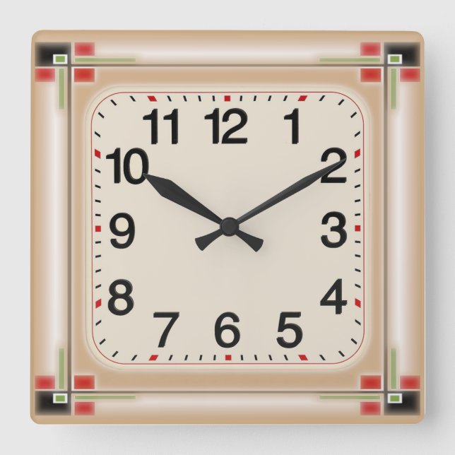 Art Deco Square Wall Clock (Front)