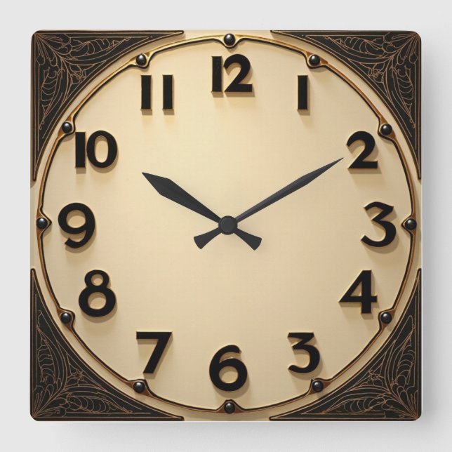Art Deco Square Wall Clock (Front)