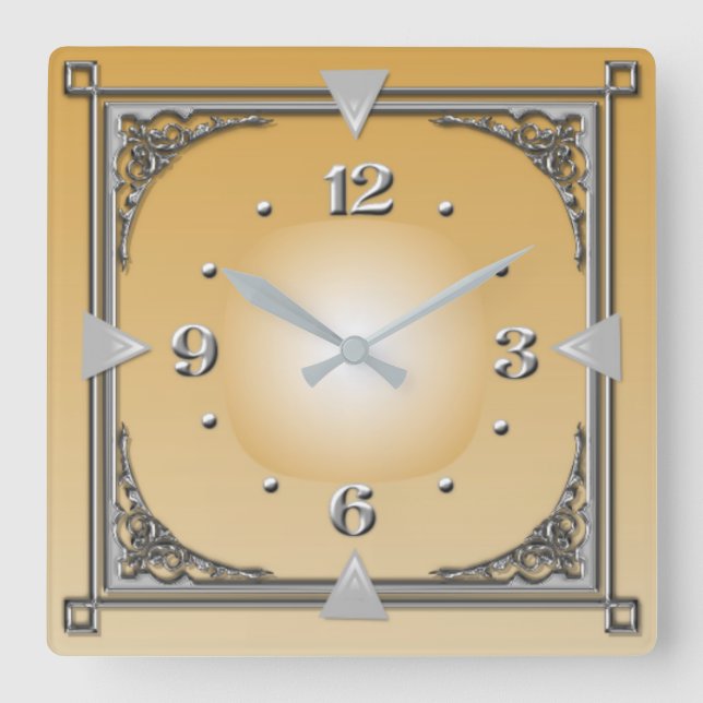 Art Deco Square Wall Clock (Front)