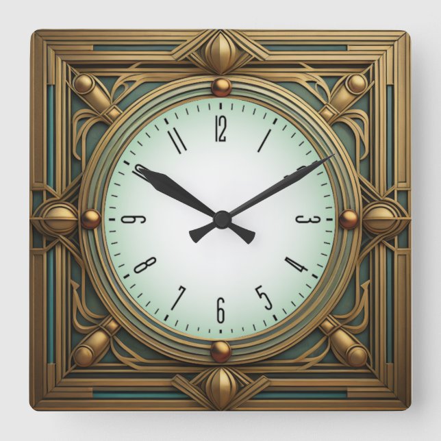 Art Deco Square Wall Clock (Front)