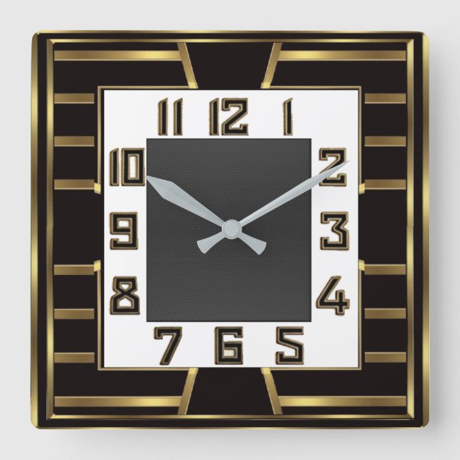 Art Deco Square Wall Clock (Front)
