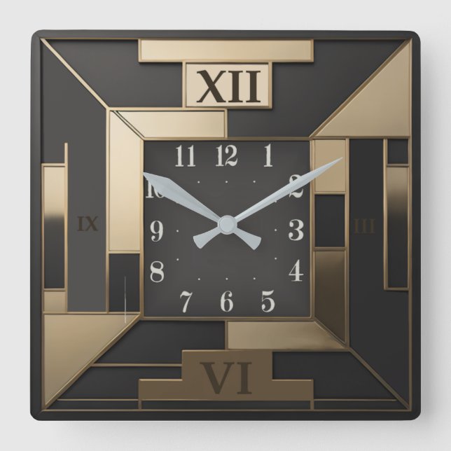 Art Deco Square Wall Clock (Front)