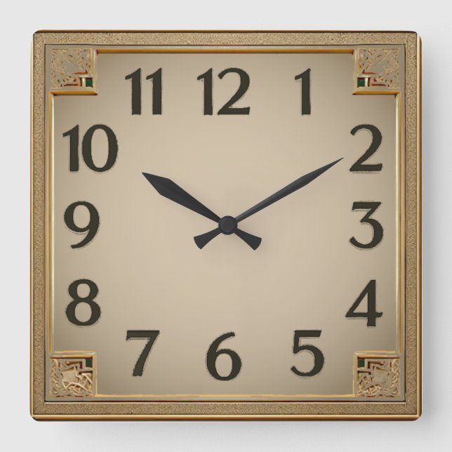 Art Deco Square Wall Clock (Front)