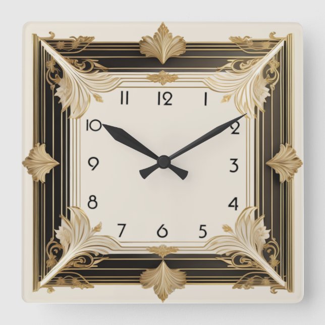 Art Deco Square Wall Clock (Front)