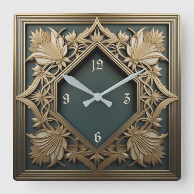 Art Deco Square Wall Clock (Front)