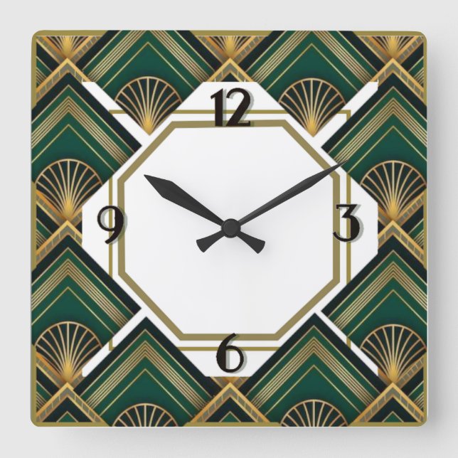 Art Deco Square Wall Clock (Front)
