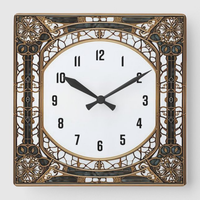 Art Deco Square Wall Clock (Front)