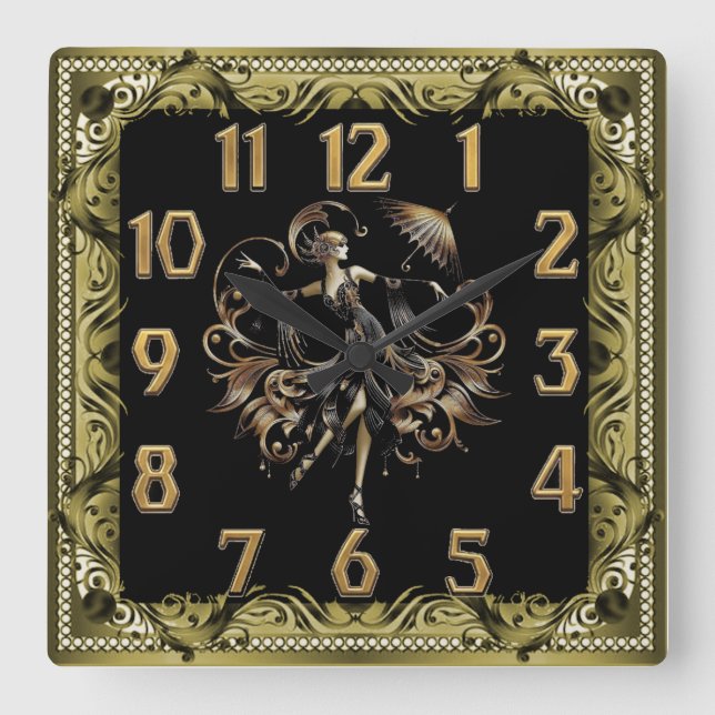 Art Deco Square Wall Clock (Front)