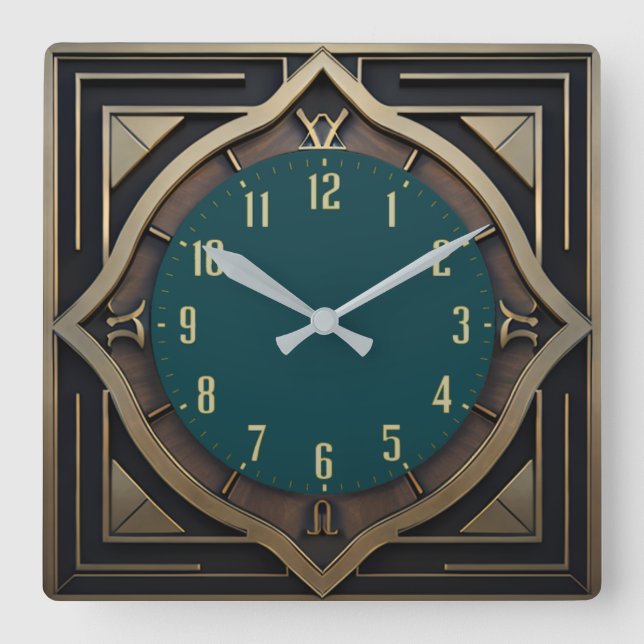Art Deco Square Wall Clock (Front)