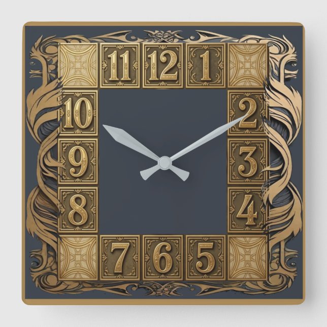 Art Deco Square Wall Clock (Front)