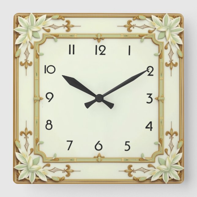 Art Deco Square Wall Clock (Front)