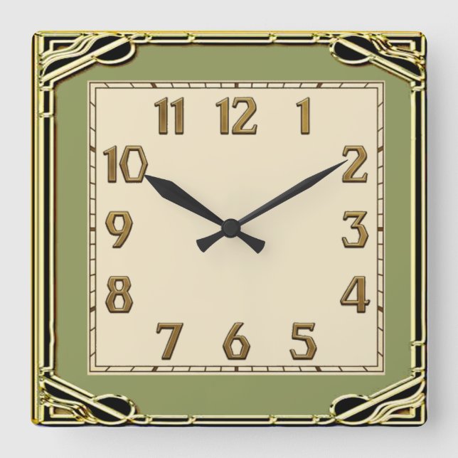 Art Deco Square Wall Clock (Front)