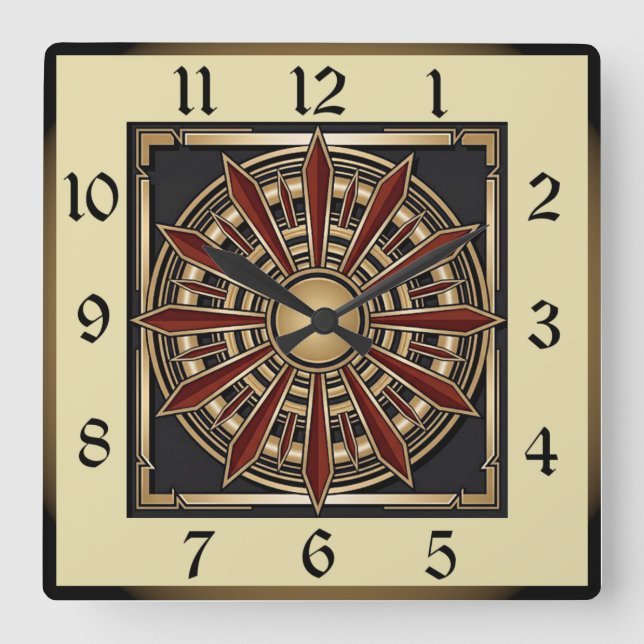 Art Deco Square Wall Clock (Front)
