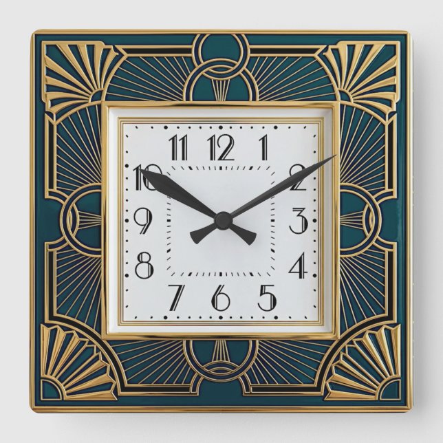 Art Deco Square Wall Clock (Front)