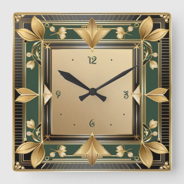 Art Deco Square Wall Clock (Front)