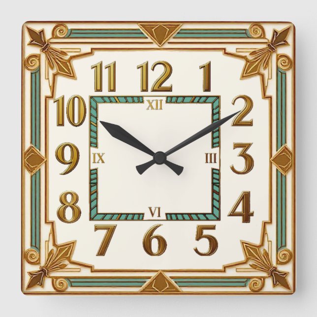 Art Deco Square Wall Clock (Front)