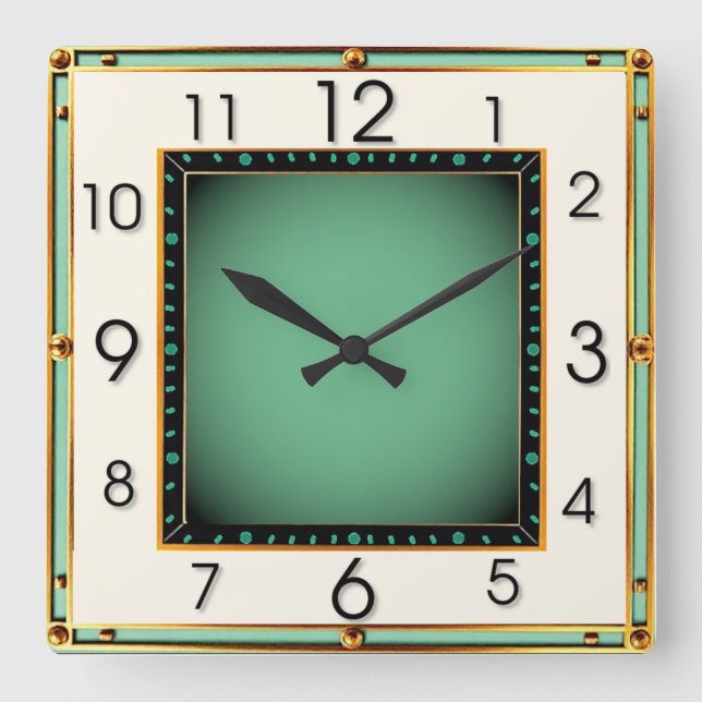 Art Deco Square Wall Clock (Front)
