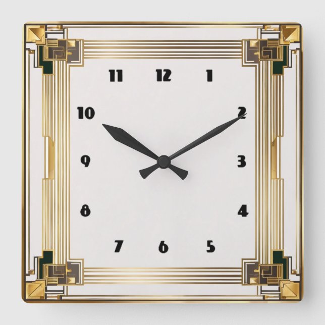 Art Deco Square Wall Clock (Front)