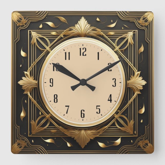 Art Deco Square Wall Clock (Front)