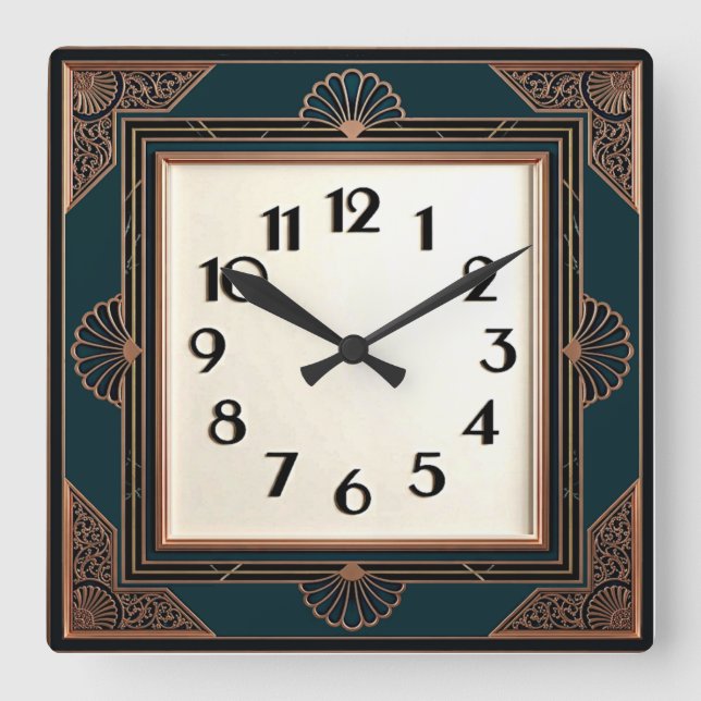 Art Deco Square Wall Clock (Front)
