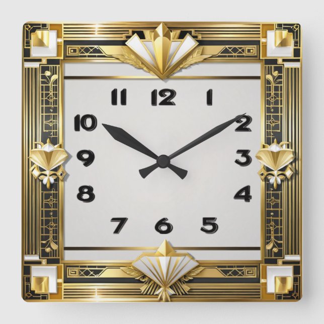 Art Deco Square Wall Clock (Front)