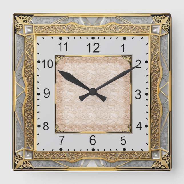 Art Deco Square Wall Clock (Front)