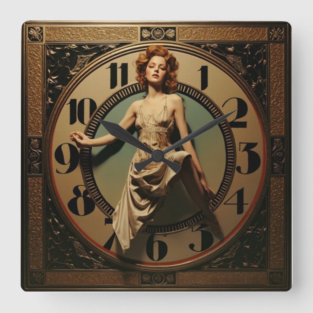 Art Deco Square Wall Clock (Front)