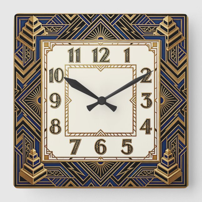 Art Deco Square Wall Clock (Front)