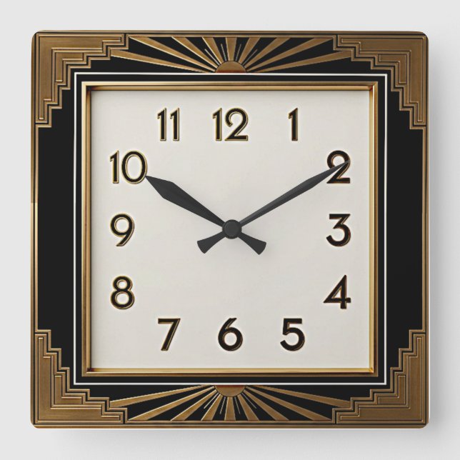 Art Deco Square Wall Clock (Front)