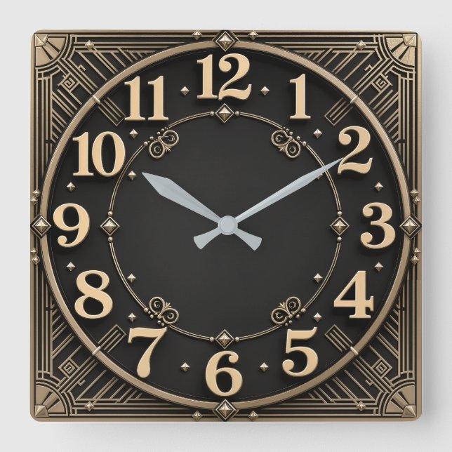 Art Deco Square Wall Clock (Front)