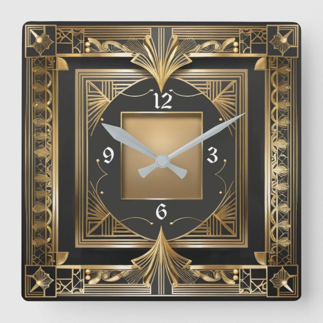 Art Deco Square Wall Clock (Front)