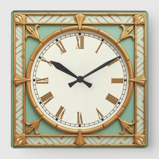 Art Deco Square Wall Clock (Front)