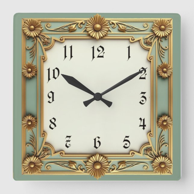 Art Deco Square Wall Clock (Front)