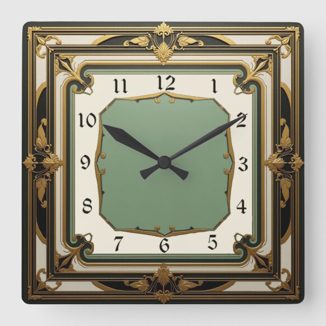 Art Deco Square Wall Clock (Front)