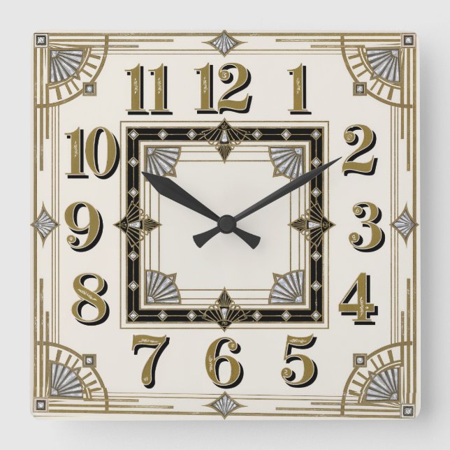 Art Deco Square Wall Clock (Front)