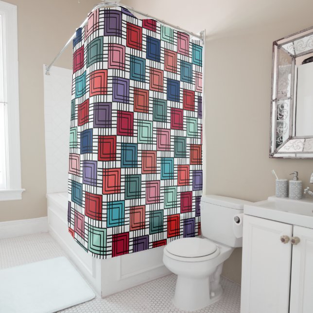 Art Deco Squares Shower Curtain (In Situ)